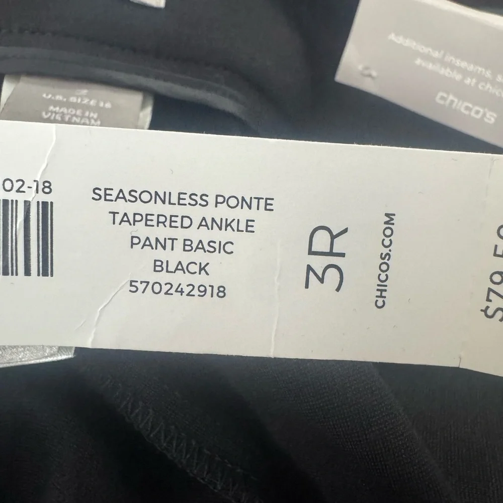 Chico's Seasonless Ponte Tapered Ankle Pants Black Size 16